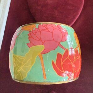 vintage 1980s floral bangle brass enamel bracelet